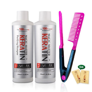 Without Formalin Keratin Hair Treatment 120ml Magic Master Brazilian Keratin +120ml Purifying Shampoo Set With Free Gift Comb
